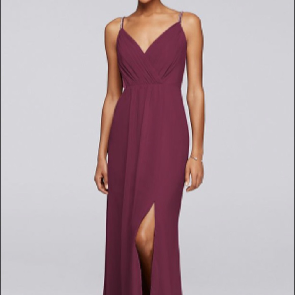 Long Bridesmaid Dress with Beaded Straps in Wine